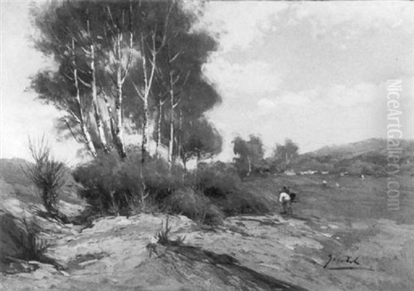 Field Work, Autumn Oil Painting by Lillian M. Genth