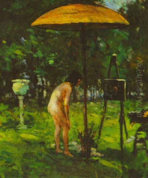 Artist Model Regarding Her Likeness Oil Painting by Lillian M. Genth