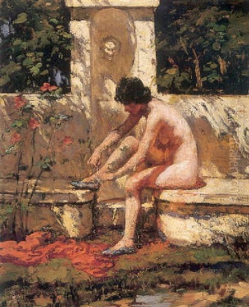Nude In A Garden Oil Painting by Lillian M. Genth