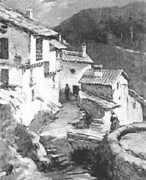 Hillside Town Oil Painting by Lillian M. Genth