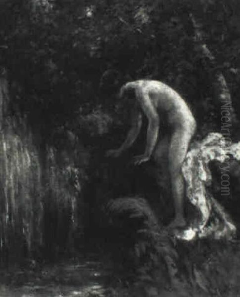 Nude By Waterfall Oil Painting by Lillian M. Genth