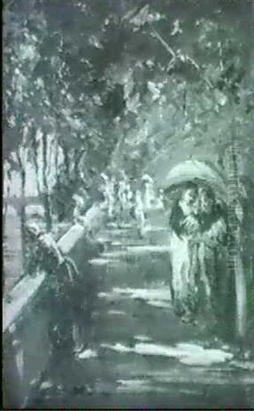 Promenading Along The River Oil Painting by Lillian M. Genth