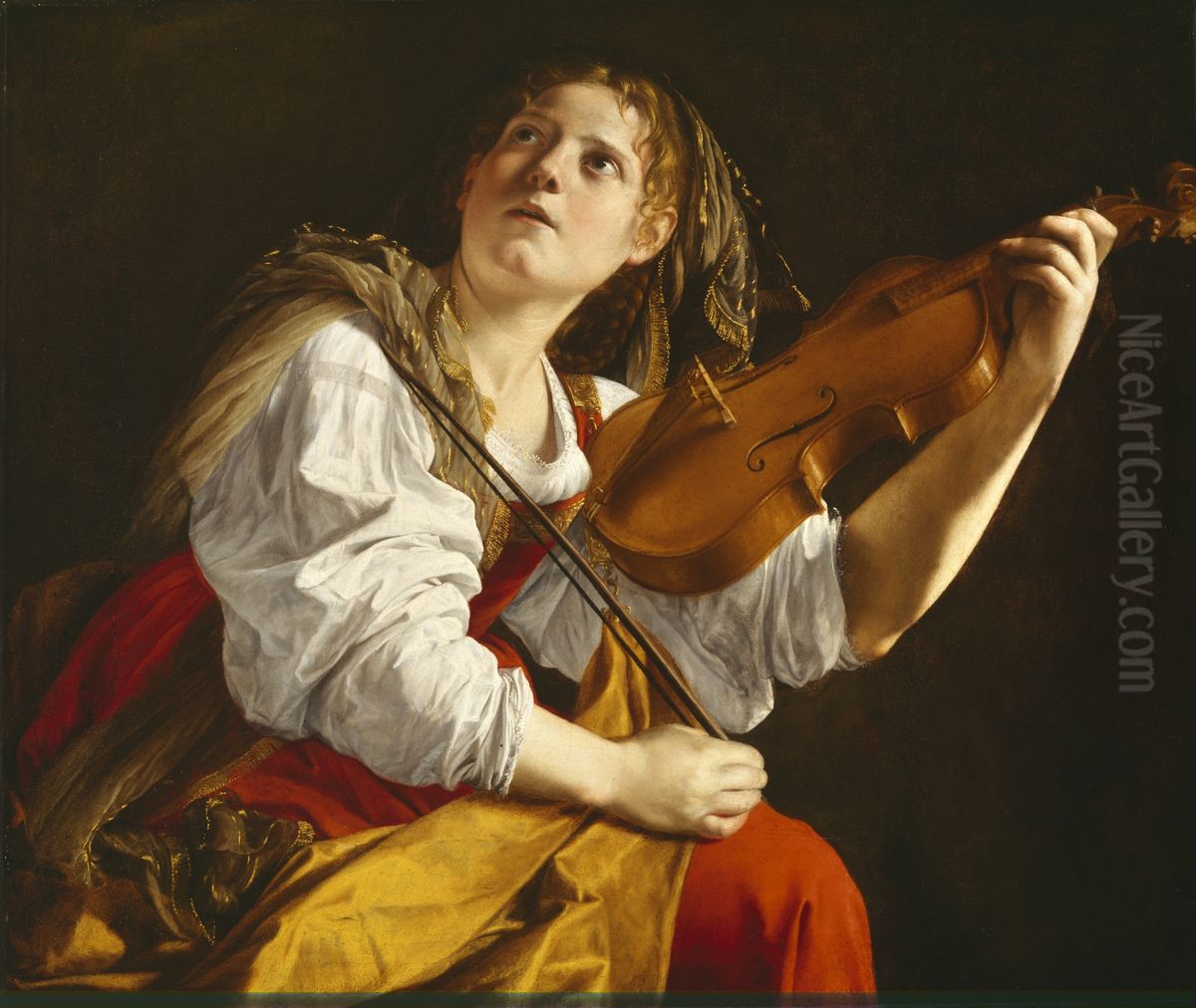Young Woman With A Violin (saint Cecilia) Oil Painting by Orazio Gentileschi