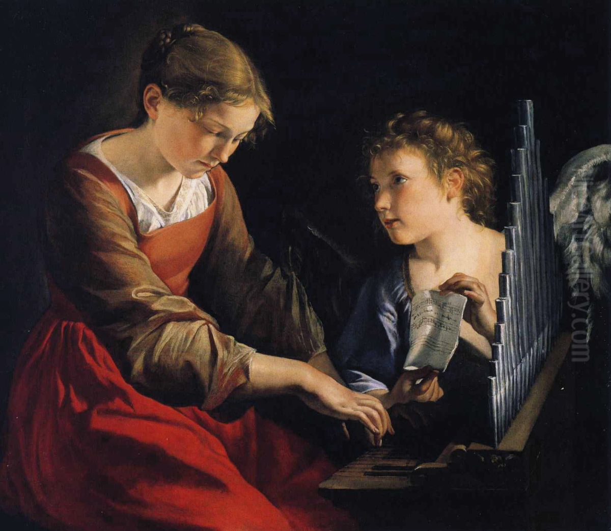 Saint Cecilia With An Angel Oil Painting by Orazio Gentileschi