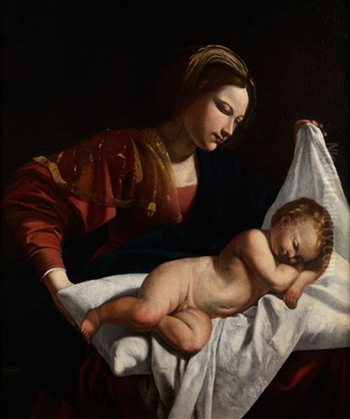 Madonna Mit Schlafendem Jesuskind Oil Painting by Orazio Gentileschi