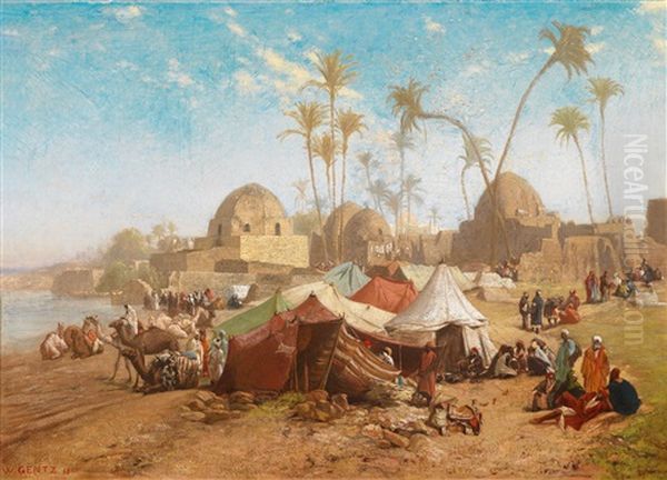 Beduinenlager Am Ufer Eines Flusses, Im Hintergrund Eine Stadt Oil Painting by Wilhelm (Karl) Gentz