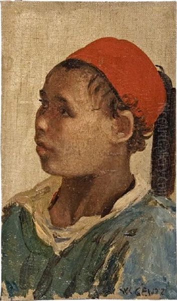Junger Sudanese (eventuell Dinka-stamm) Mit Fez Oil Painting by Wilhelm (Karl) Gentz