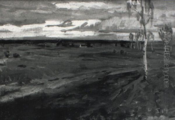 Weite Abendlandschaft Mit Birken Oil Painting by Berthold Genzmer