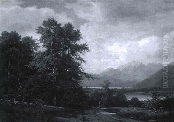 Le Lac De Thoune Depuis Unterseen Oil Painting by Jean Philippe George-Julliard