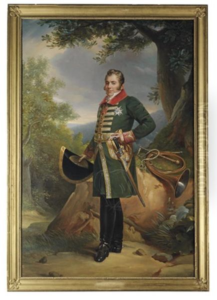 Portrait Of Charles-ferdinand D'artois, Duc De Berry In Hunting Dress, A Hat In His Right Hand Oil Painting by Francois Pascal Simon Gerard