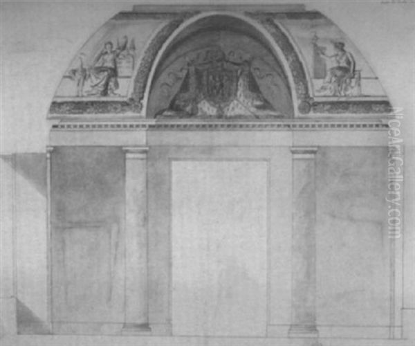 Das Kaiserliche Wappen Frankreichs, Umgeben Von Den Allegorien Auf Gerechtigkeit (justizia) Und Gesetzgebung Oil Painting by Francois Pascal Simon Gerard