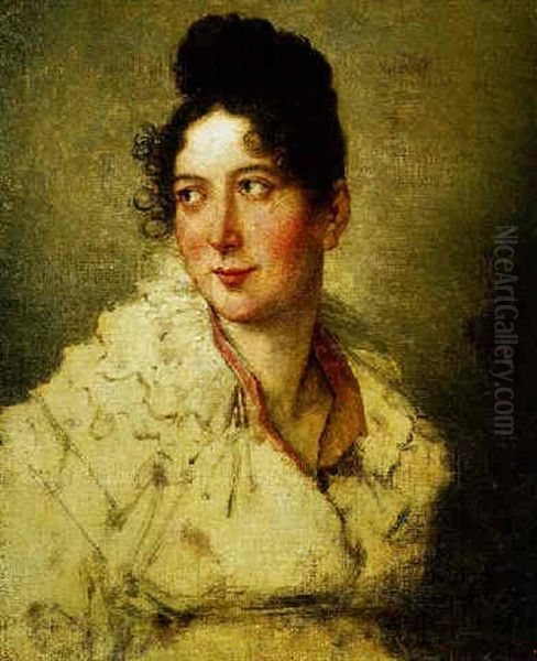 Portrait Of A Lady In A Dress With A Red Collar Oil Painting by Francois Pascal Simon Gerard