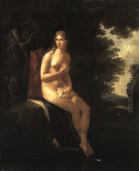 Femme Nue Assise Sur Un Rocher Au Bord D'une Riviere Oil Painting by Marguerite Gerard