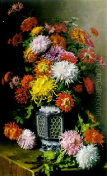 Still Life Of Flowers In A Chinese Blue And White Vase Oil Painting by Theodore Gerard