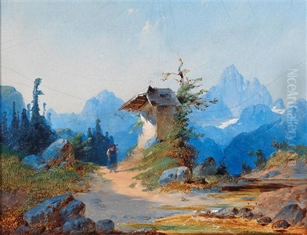 Two Landscapes With Decorative Figures Oil Painting by August Gerasch