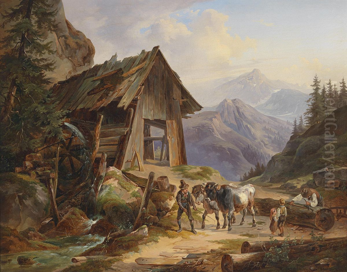 Auf Der Alm Oil Painting by August Gerasch