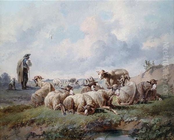 Schafherde Auf Sommerlicher Weide Oil Painting by August Gerasch