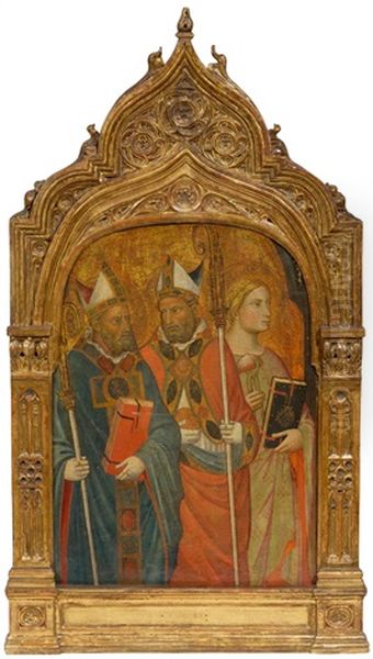 Saint Augustin, Saint Nicholas And Saint Agatha Oil Painting by Niccolo di Pietro Gerini