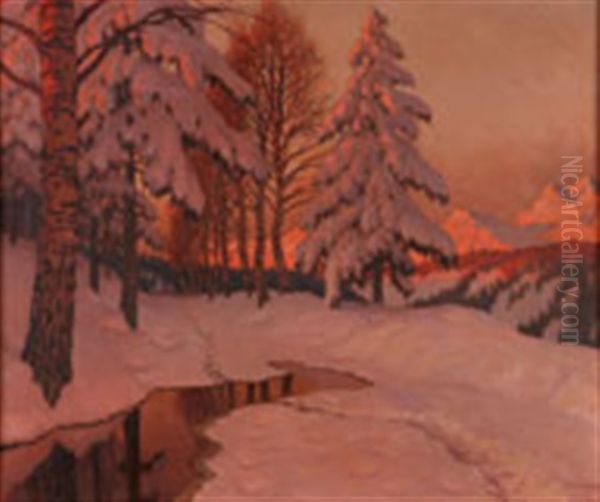 Winter Glow Oil Painting by Mikhail Markianovich Germanshev