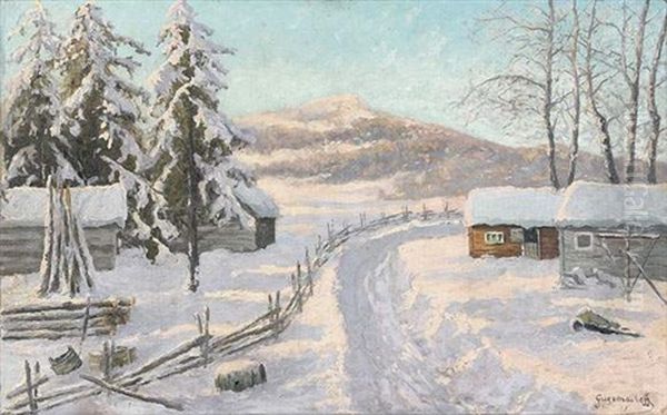 Paysage Sous La Neige Oil Painting by Mikhail Markianovich Germanshev