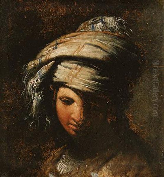 A Young Woman Wearing A Turban Oil Painting by Giovanni Bernardino Azzolino, Called Mazzolini