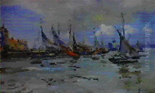 Bateaux Dans Le Port De Honfleur Oil Painting by Paul Elie Gernez