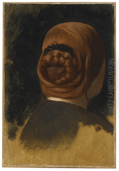 Woman With Red Coiled Braid (tete De Femme Vue De Dos) Oil Painting by Jean-Leon Gerome