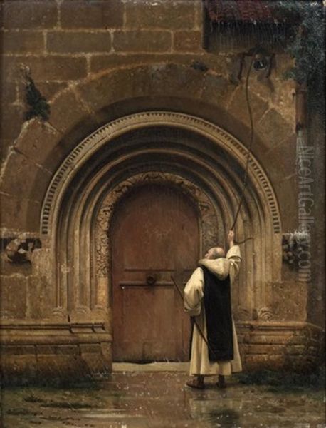Moine Sonnant La Cloche Du Monastere Sous La Pluie Oil Painting by Jean-Leon Gerome