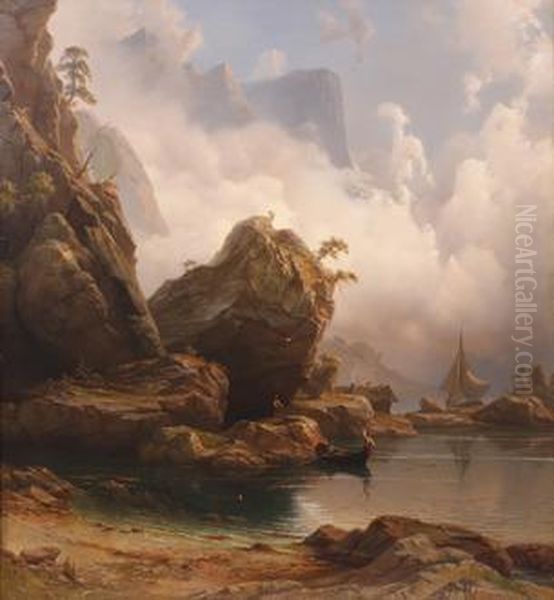 Parti Aus Lustfjorden Oil Painting by Knud (Andreassen) Baade