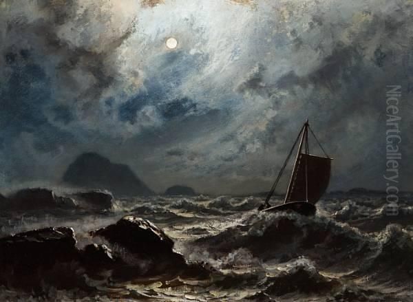 Sturmiche Nacht ... Kuste Norwegens Oil Painting by Knud (Andreassen) Baade