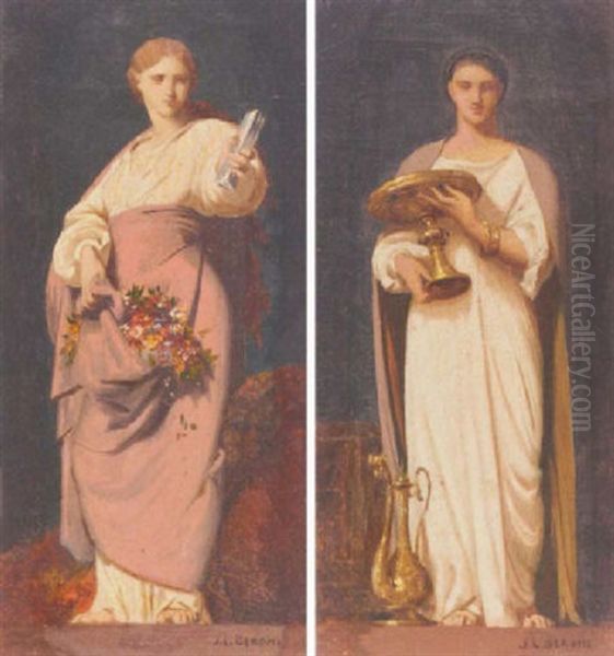 Allegories De La Sculpture Et De La Peinture (pair) Oil Painting by Jean-Leon Gerome
