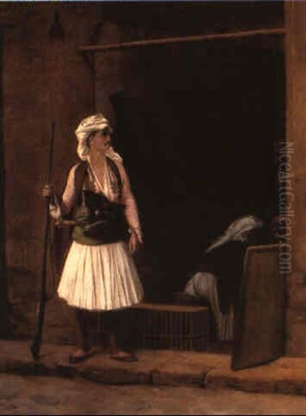 Arnaut In A Bazaar Oil Painting by Jean-Leon Gerome