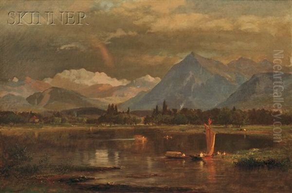 Lake View With Snow-capped Mountains Oil Painting by Samuel Lancaster Gerry