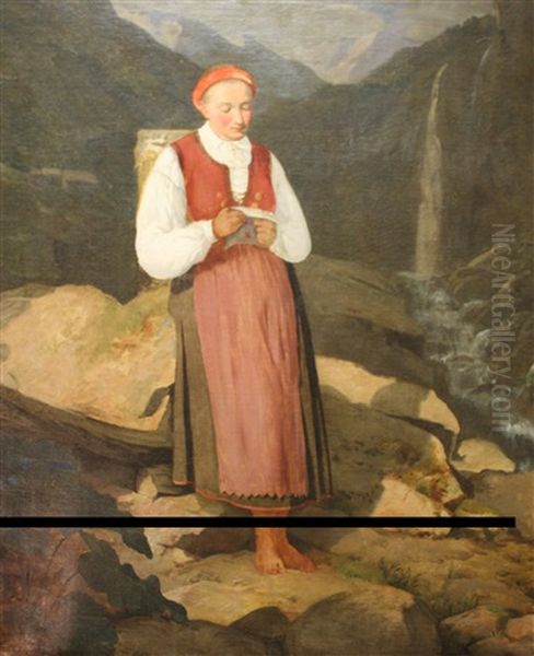 Liseuse En Montagne Oil Painting by Vilhelm (Johan V.) Gertner