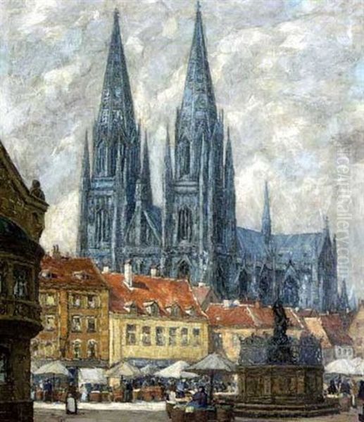 Blick Auf Den Dom Zu Regensburg Oil Painting by Fritz Geyer