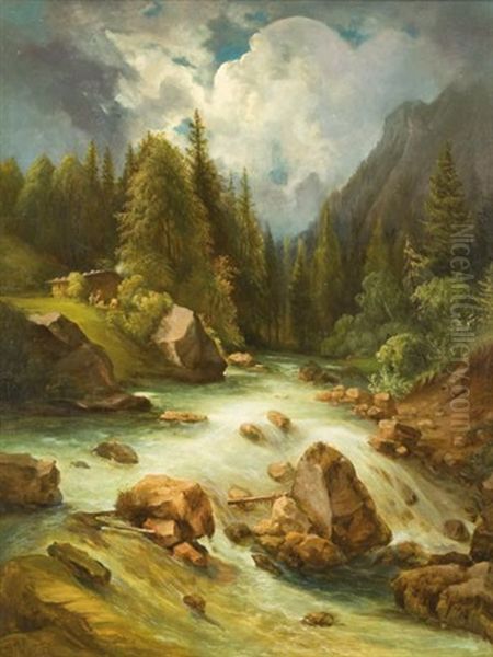 Alpesi Taj Hegyi Folyoval Oil Painting by Georg Geyer