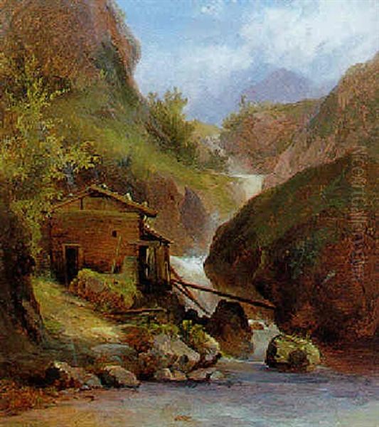 Muhle Am Bergbach Oil Painting by Georg Geyer
