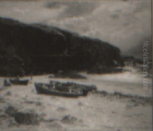 Coastal View With Figures On A Sunlit Beach Oil Painting by Peter Ghent