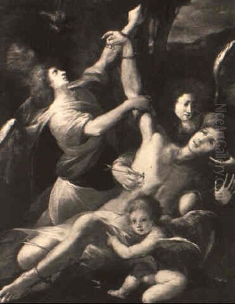 S. Sebastiano E Angeli Oil Painting by Melchiorre Gherardini