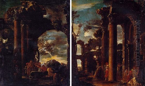 Classical Ruin With Figures Oil Painting by Giovanni Ghisolfi