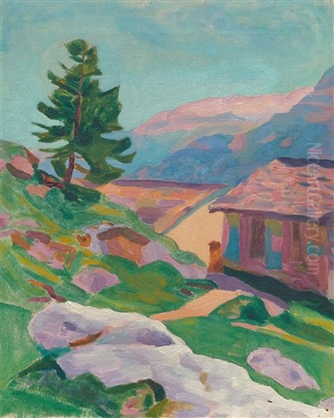 Hausergruppe Capolago (group Of Houses In Capolago) Oil Painting by Giovanni Giacometti