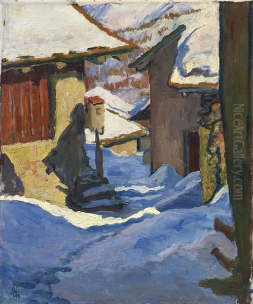 Verschneite Dorfpartie In Capolago Oil Painting by Giovanni Giacometti