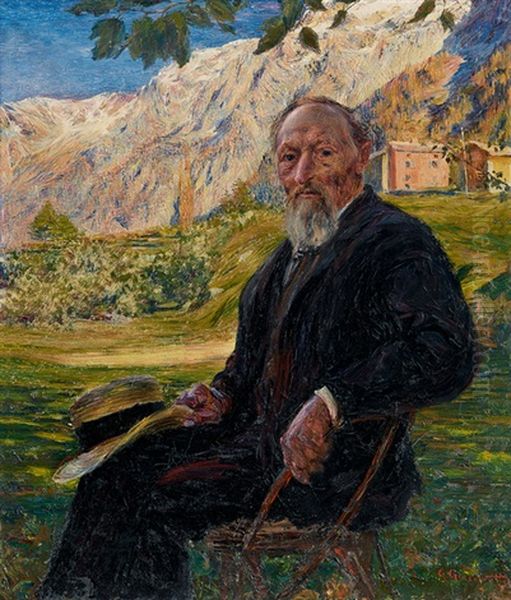 Bildnis Des Vaters
 Vor Bergeller Landschaft Mit Stampa Oil Painting by Giovanni Giacometti