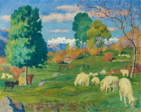 Paesaggio D'autunno (autumnal Landscape) Oil Painting by Giovanni Giacometti