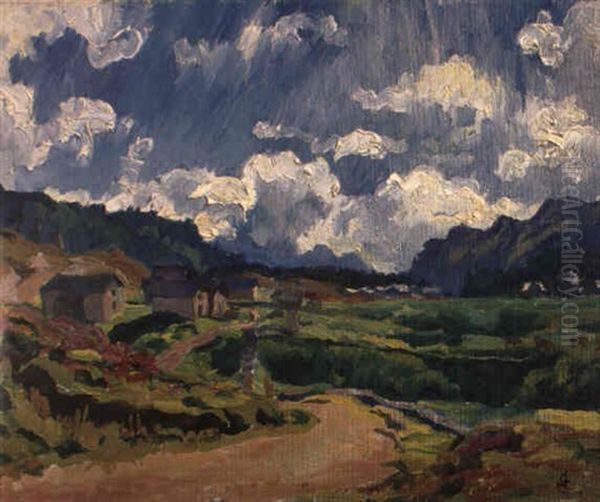 Hausergruppe Auf Dem Malojapass Oil Painting by Giovanni Giacometti