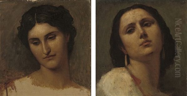 An Italian Beauty (+ Contemplation; Pair) Oil Painting by Felix Henri Giacomotti