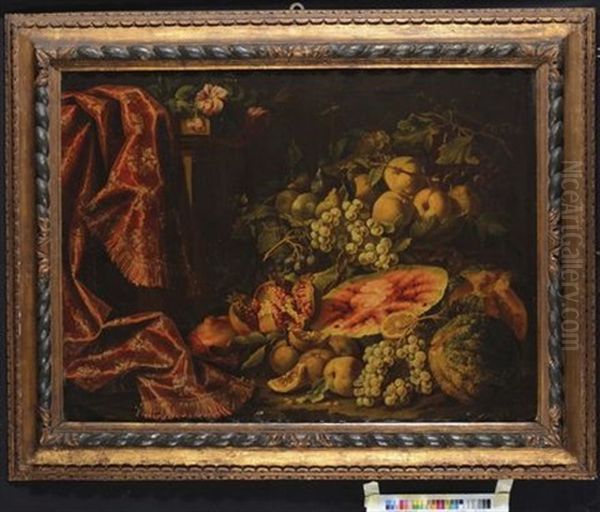 Natura Morta Con Tappeto E Frutta Oil Painting by Antonio Gianlisi