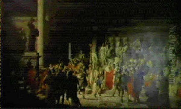 Cesare Nel Senato Romano Oil Painting by Raffaele Giannetti