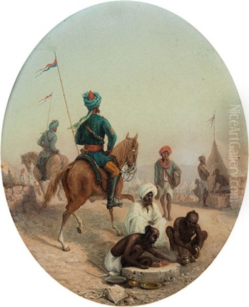 Orientalische Szene In Einem Osmanischen Militarlager Oil Painting by Girolamo Gianni