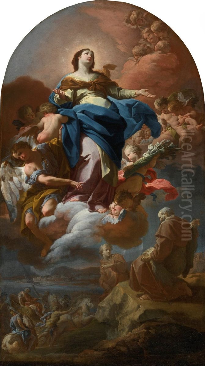 The Immaculate Conception With The Prophet Elijah Oil Painting by Corrado Giaquinto